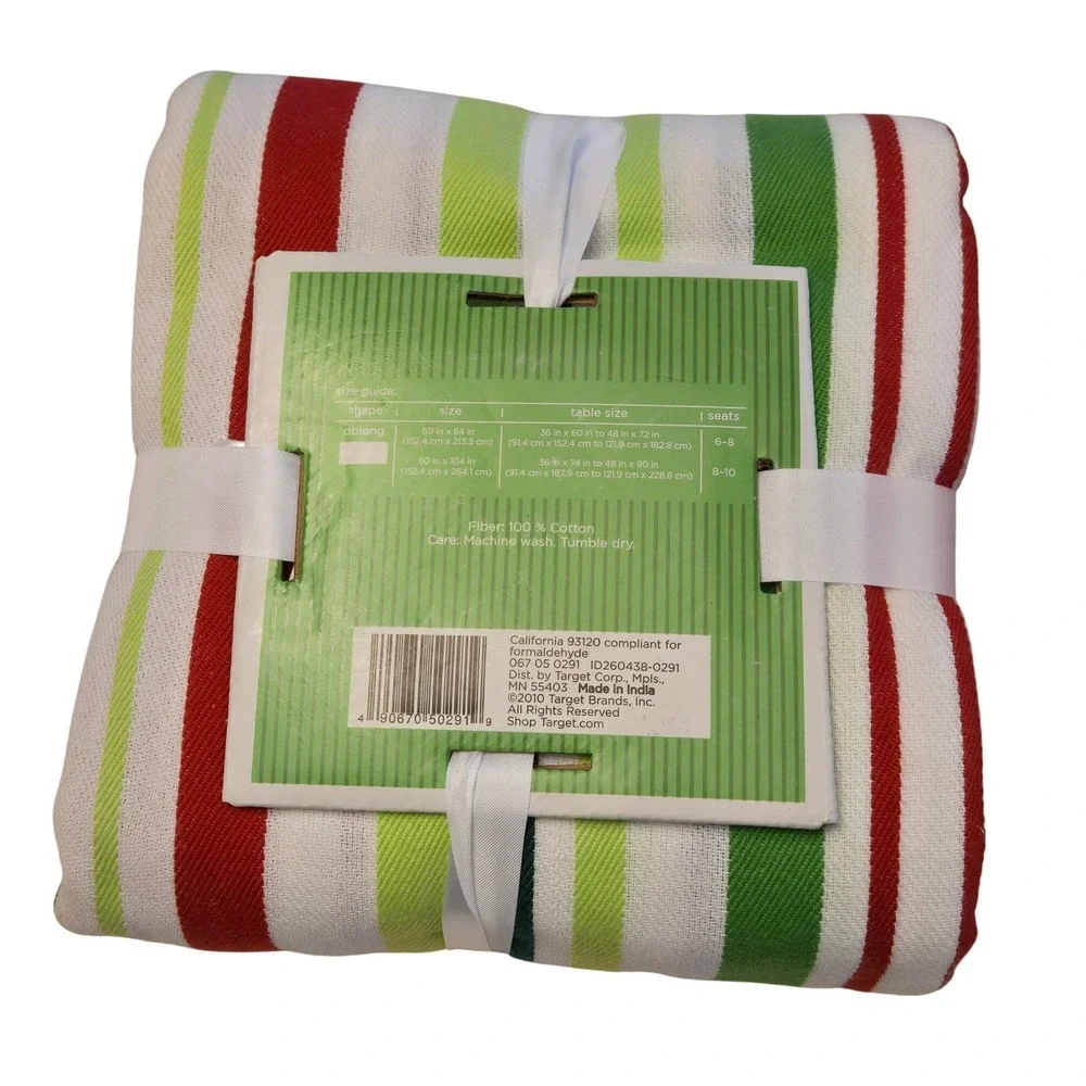 2 Christmas Stripe‎ Oblong Tablecloth Bundle 60x84 & 60x104 NWT